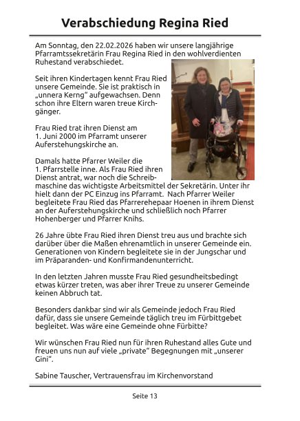 Verabschiedung von Regina Ried
